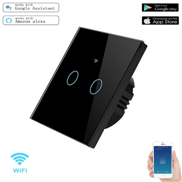 Умный Сенсорный Двухканальный Выключатель Wi-Fi с управлением голосом (Alexa/Google Home) Android / IOS