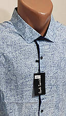 Сорочка чоловіча з коротким рукавом супер-батальна Paul Smith vk-0101 блакитна в принт стрейч коттон Туреччина, фото 3