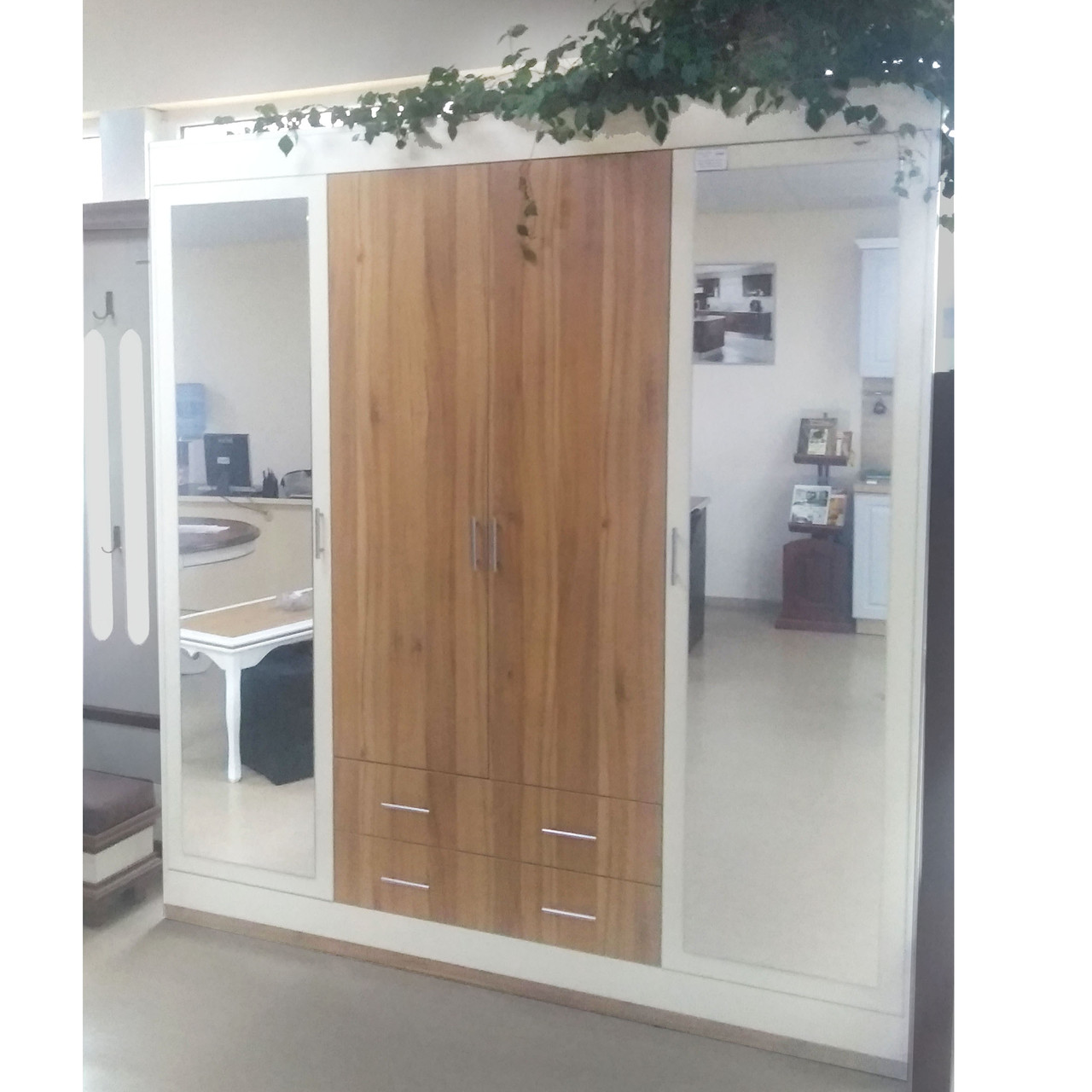 Шафа Ліон на 4 дверцята з шухлядами з дзеркалом, фото 1