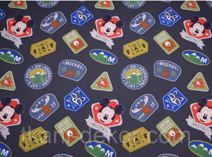 Сатин (бавовняна тканина) наклейки мандрівника Mickey, фото 1