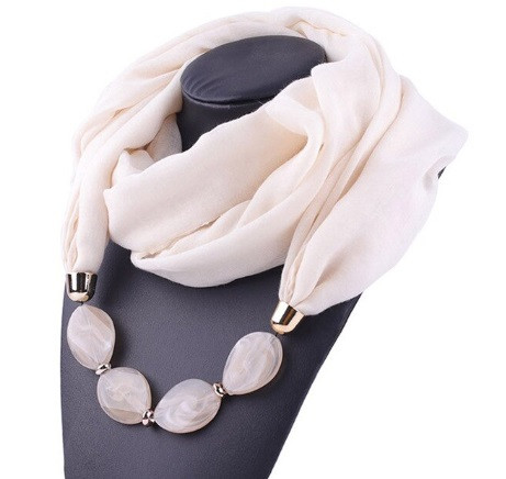 Жіночий бежевий шарф з намистом - довжина шарфа 150см, ширина 60см, змішаний бавовна