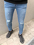 Джинси чоловічі вузькі рванки Slim Fit слім фіт світло-синій Київ, фото 3