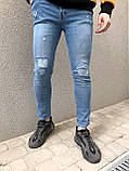 Джинси чоловічі вузькі рванки Slim Fit слім фіт світло-синій Київ, фото 4