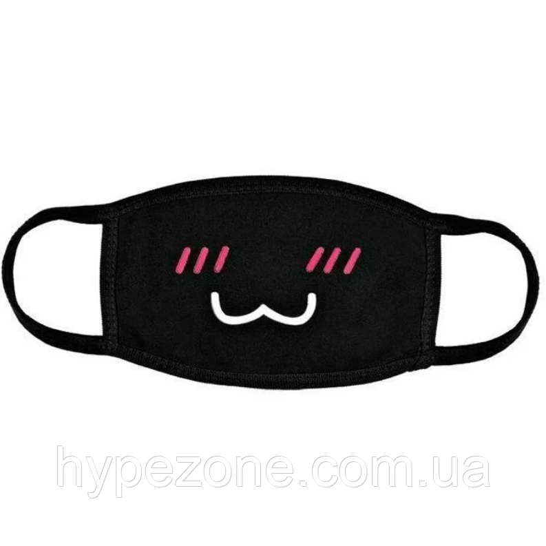 Багаторазова захисна маска Аніме Cat (жіноча, підліткова, чоловіча) чорна, біла Трикотажна з бавовни з еластичними гумками, фото 1