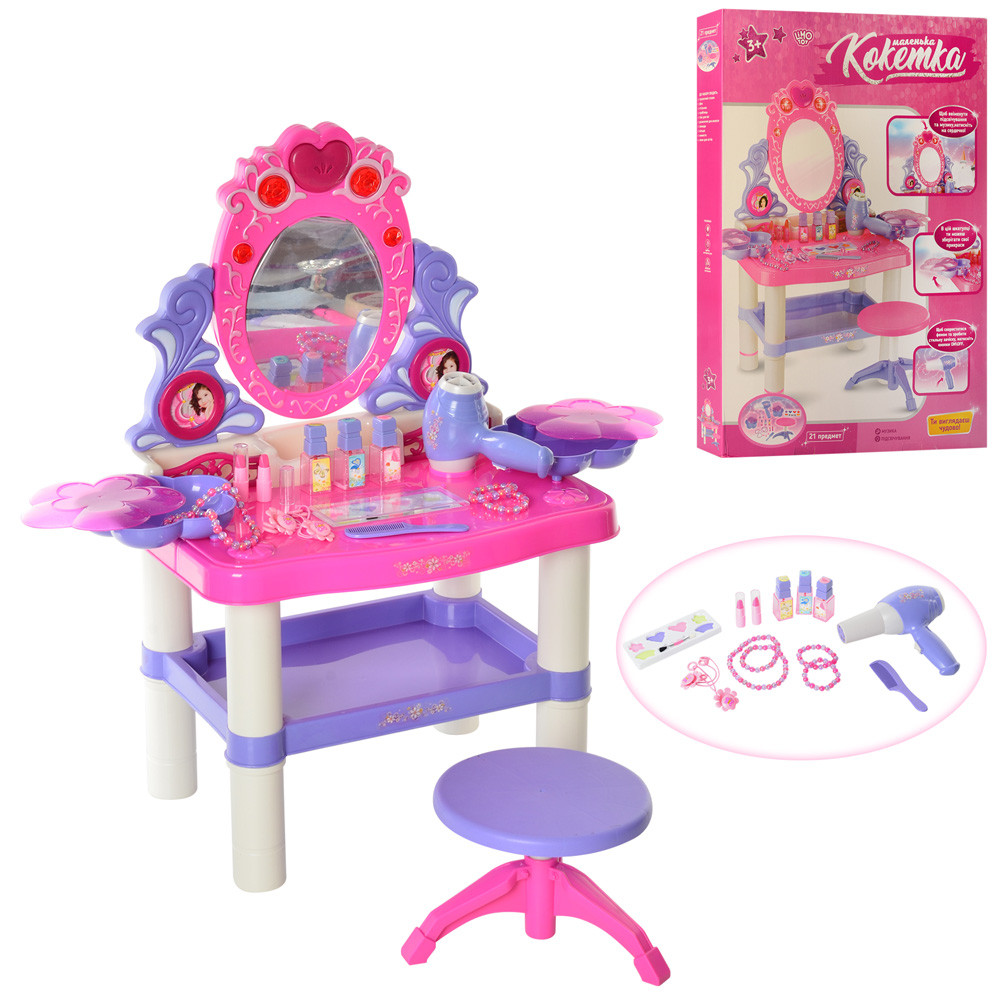 Дитячий туалетний столик, трюмо для дівчинки Limo Toy M 0395 U/R зі стільчиком звук, світло аксесуари**