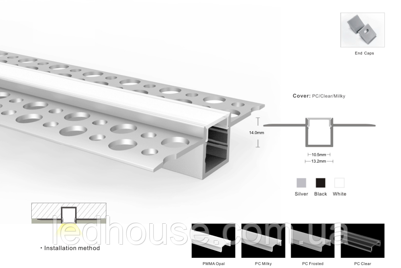 Світлодіодний профіль у штукатурку та гіпсокартон вузький 9,5 мм led