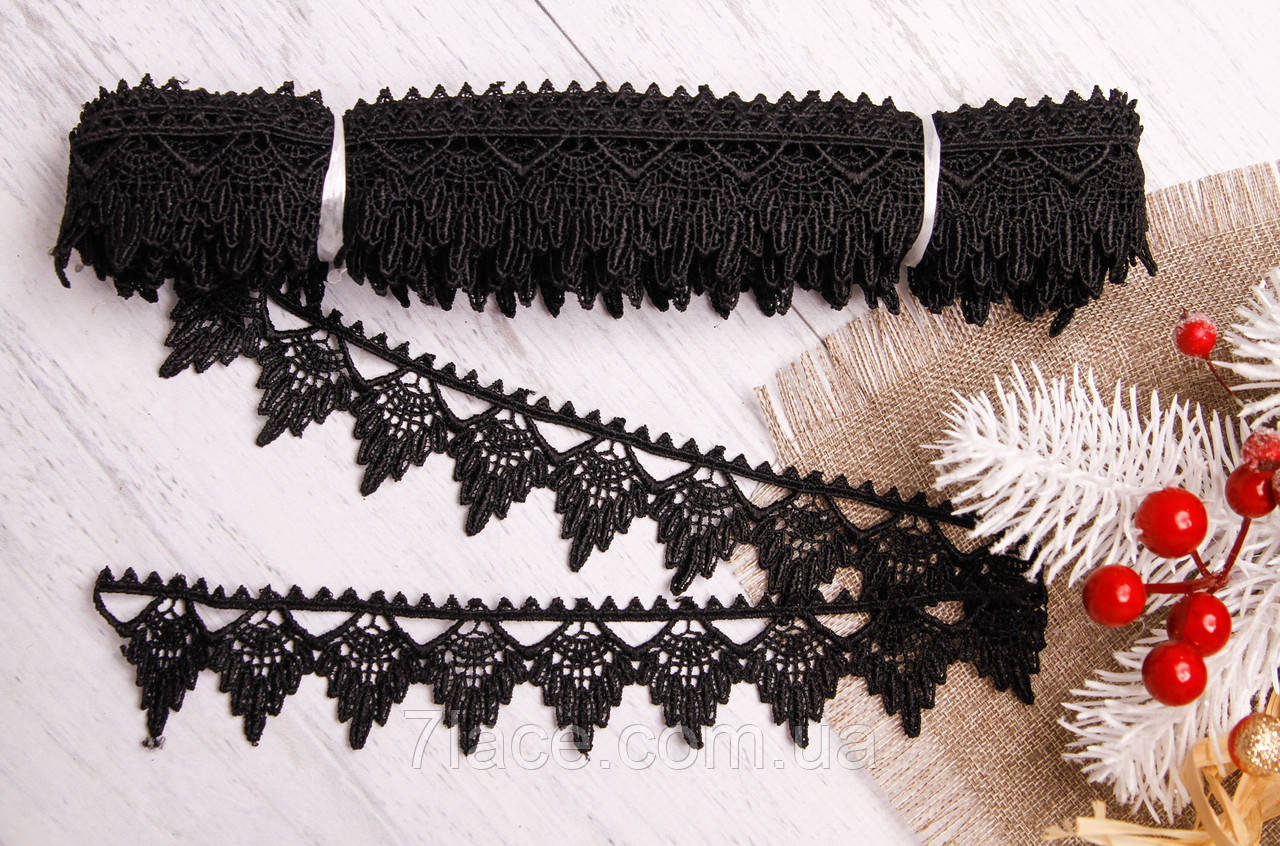Мереживо-макраме (гіпюр)/колір чорний/ширина 4 см/замовлення від 1 м, фото 1
