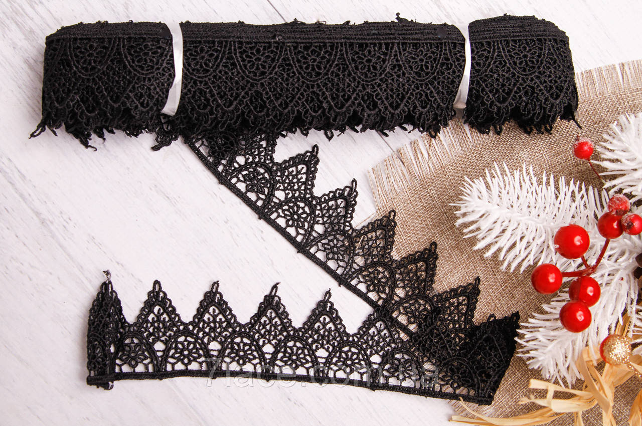 Мереживо-макраме (гіпюр)/колір чорний/ширина 4,8 см/замовлення від 1 м, фото 1