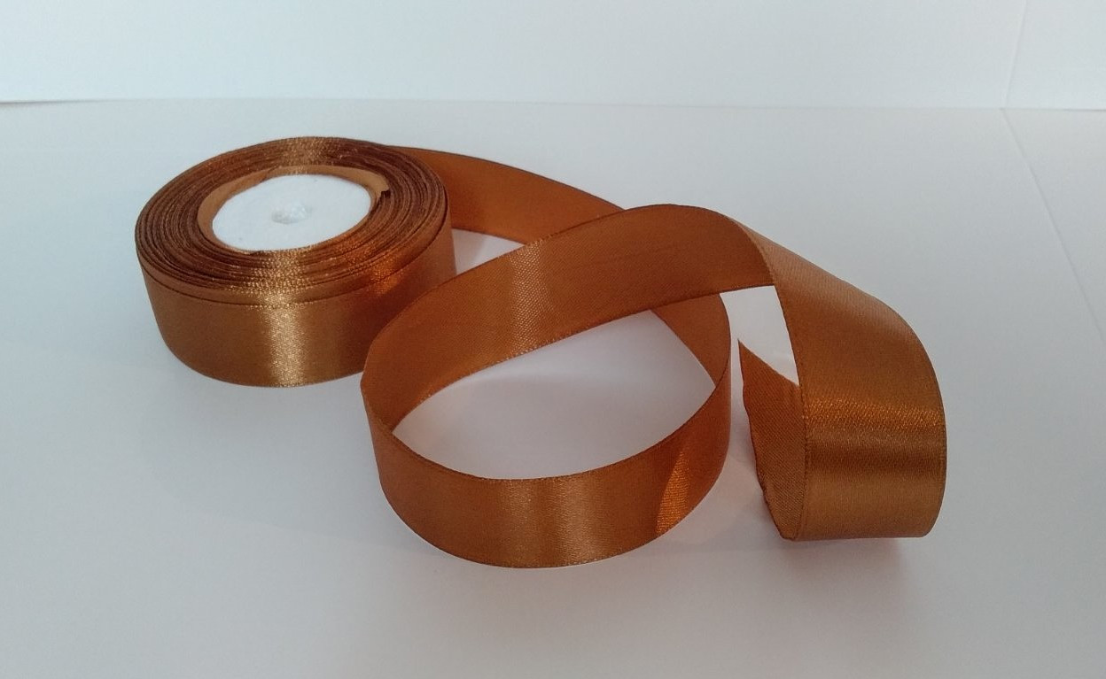Стрічка атласна. 2,5 см х 23 м. золотисто-коричнева., фото 1