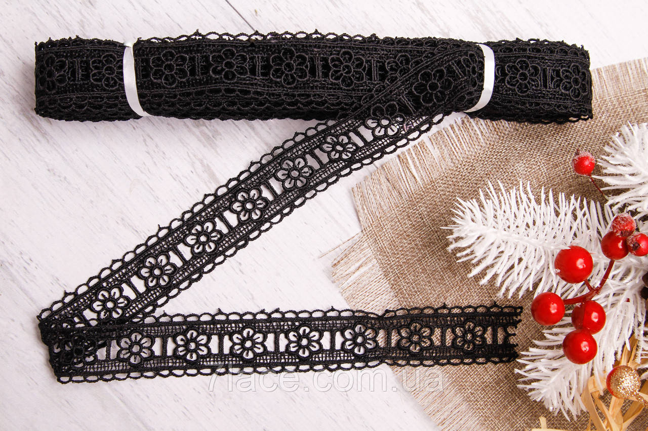 Мереживо-макраме (гіпюр)/колір чорний/ширина 3 см/замовлення від 1 м, фото 1