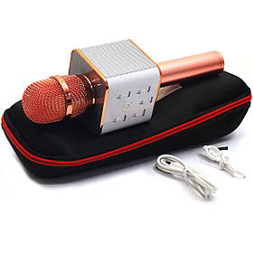 Бездротовий портативний мікрофон-колонка для караоке з чохлом Рожеве золото (Q7)