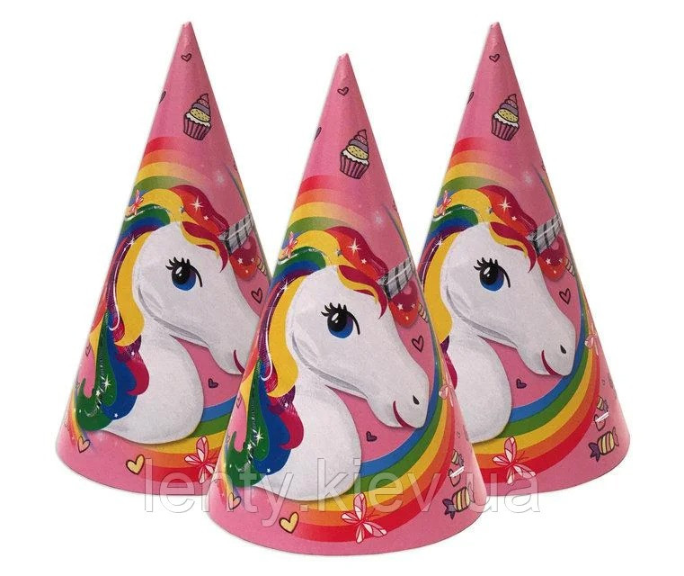 Ковпачки, Єдиноріг веселка святкові карнавальні 16 см (1шт)-