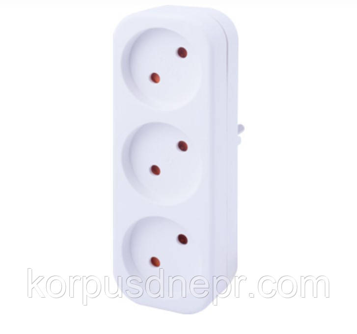 Трійник побутовий 3 гнізда e.socket.003.10.2 без заземлення