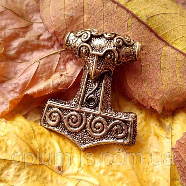 Мьёльнир Молот Тора с Головой Ворона Мужской Оберег Из Бронзы Крупный ...