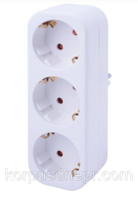 Трійник побутовий 3 гнізда e.socket.003.16.3 c заземленням