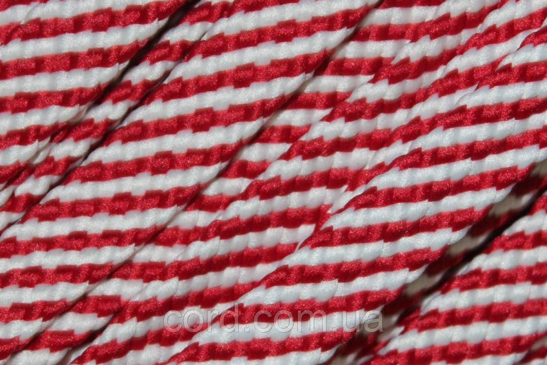 Шнур плоский щільний чехол поліестер 15мм червоний+білий моток 100м, фото 1