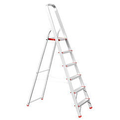 Драбина алюмінієва 6 ступенів, висота до платформи 1280 мм ТМ "ІНТЕРТУЛ" стійка та зручна