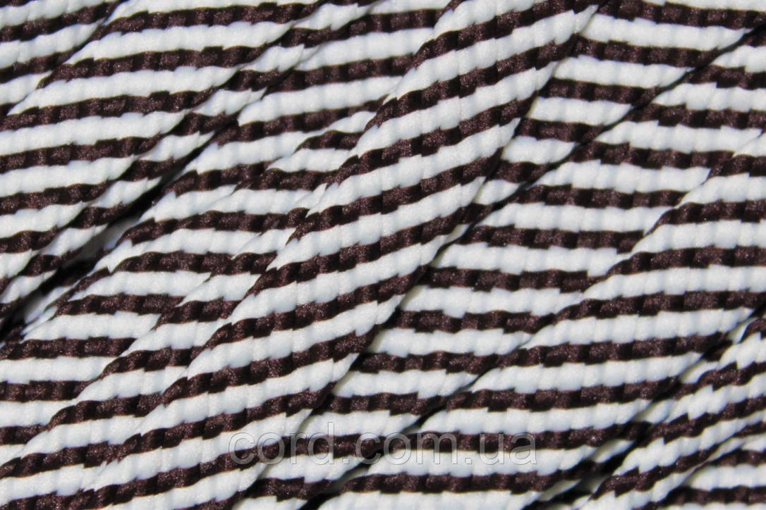 Шнур плоский щільний чехол поліестер 15мм темно коричневий+білий моток 100м, фото 1