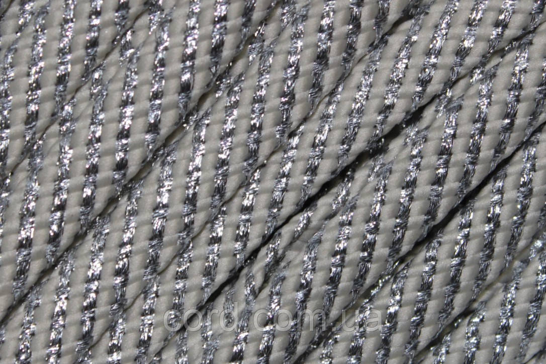 Шнур плоский щільний чехол поліестер 15мм бежевий+срібло моток 100м, фото 1