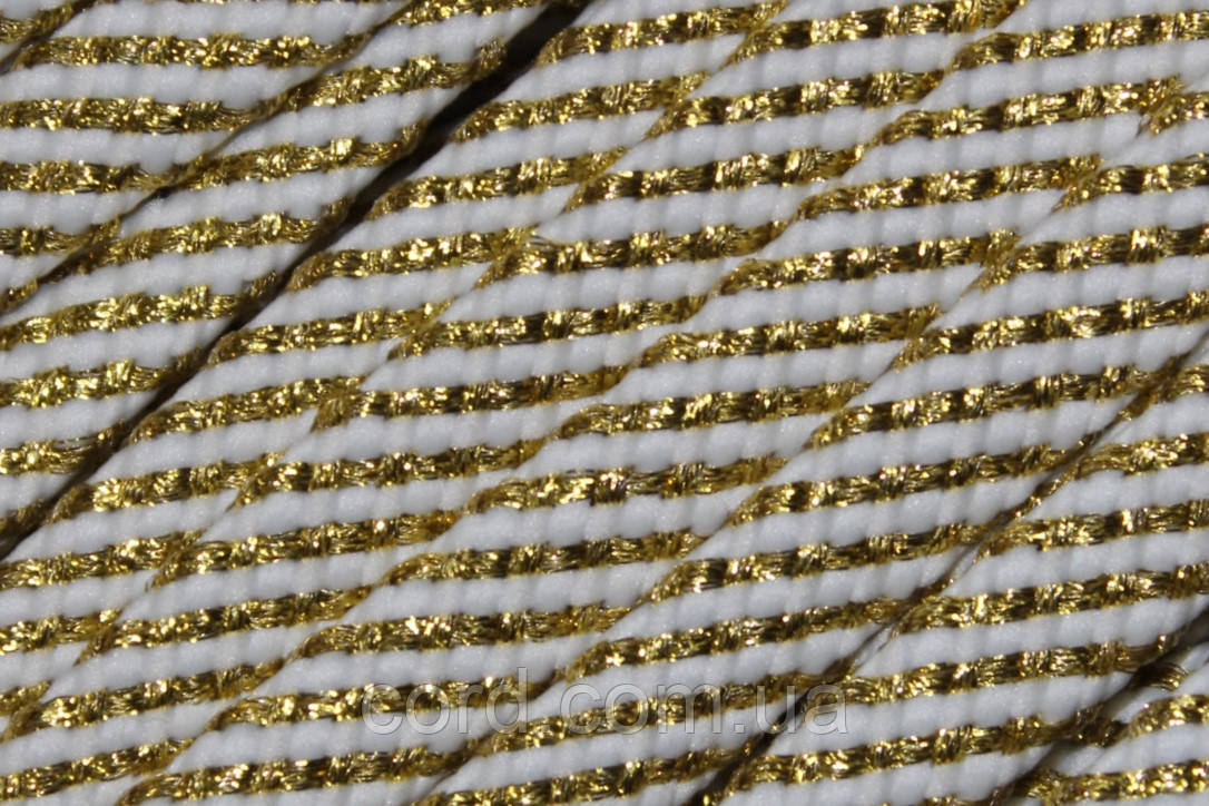 Шнур плоский щільний чехол поліестер 15мм білий+золото моток 100м, фото 1