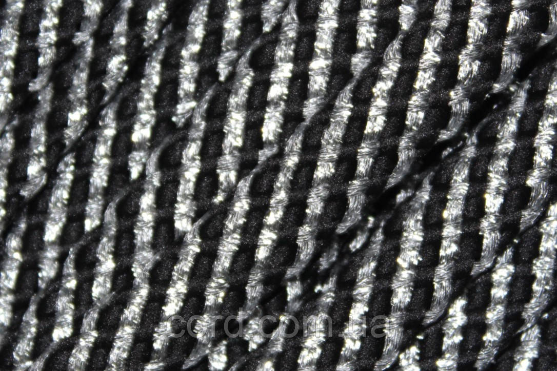 Шнур плоский щільний чехол поліестер 15мм чорний+срібло моток 100м, фото 1