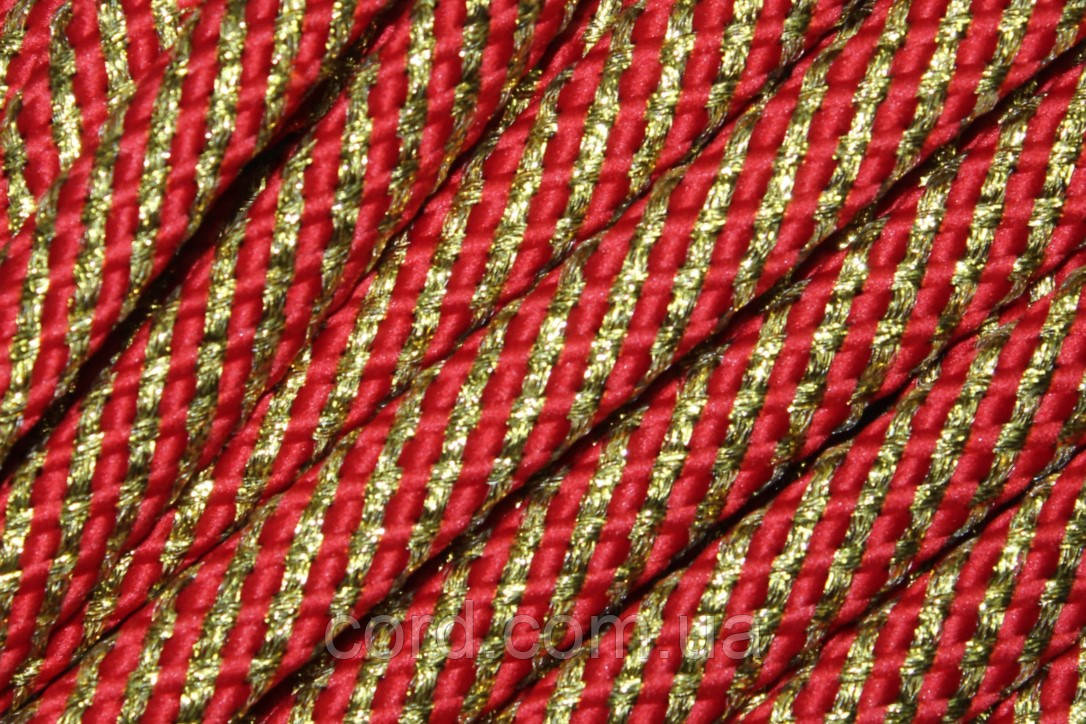 Шнур плоский щільний чехол поліестер 15мм червоний+золото моток 100м, фото 1