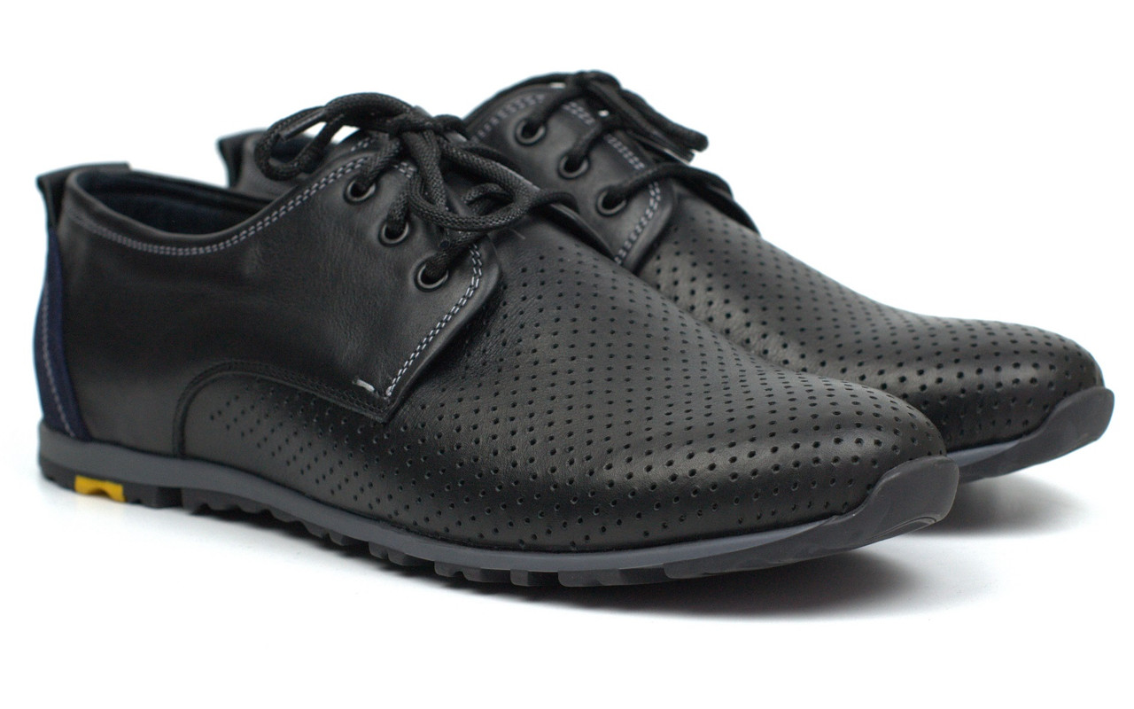 Кросівки чоловічі літні шкіряні з перфорацією чорне взуття комфорт Rosso Avangard AN Black