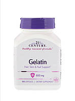 Желатин гидролизат в капсулах, Gelatin, 21st Century, 100 капсул, 600 мг в 1 порции
