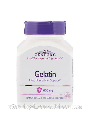 Желатин гідролізат у капсулах, Gelatin, 21st Century, 100 капсул, 600 ...