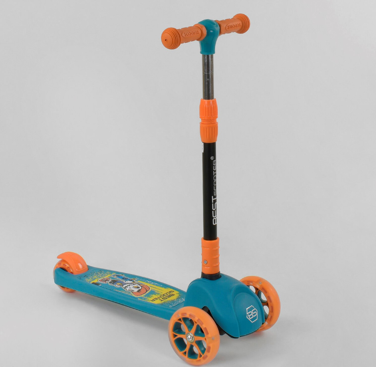 Триколісний самокат Best Scooter MINI блакитний зі складаним кермом світло коліс і дисків коліс PU
