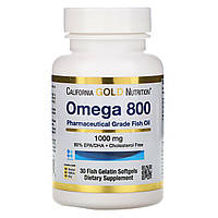 ОРИГИНАЛ!California Gold Nutrition Омега 800 риб'ячий жир, Omega 800,1000 мг, 30 капсул виробництва США