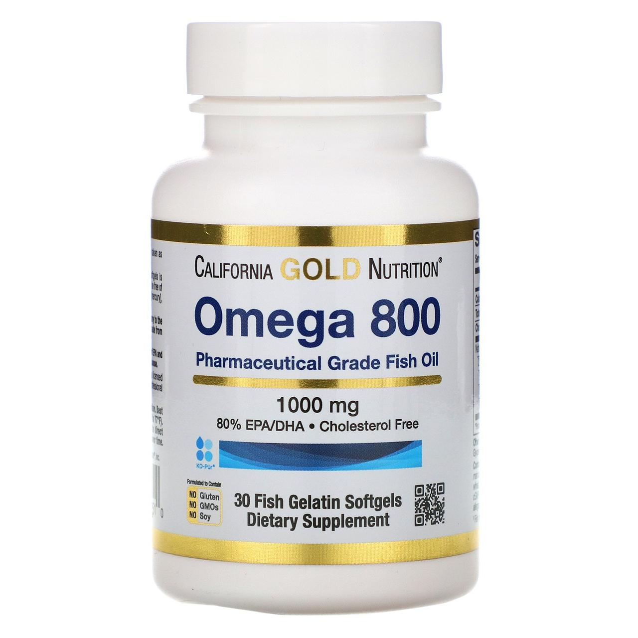 ОРИГИНАЛ!California Gold Nutrition Омега 800 риб'ячий жир, Omega 800,1000 мг, 30 капсул виробництва США