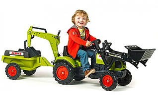 Трактор-бульдозер педальний з причепом заднім і переднім ковшем зелений FALK CLAAS ARION Франція від 2 до 5 років