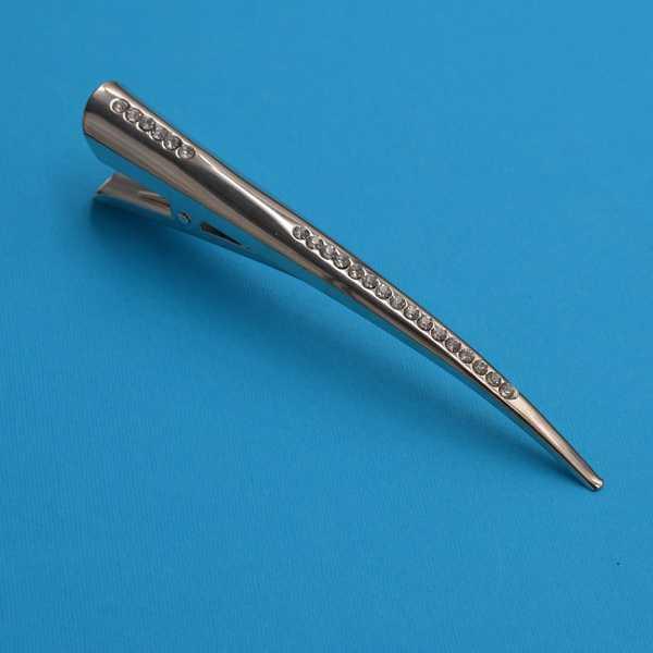 Шпилька для волосся качечка 6 шт. метал 3 кольори білі стрази 13х1,5 см, фото 1