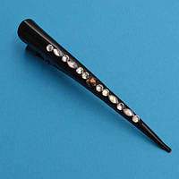 Шпилька для волосся качечка чорний метал білі стрази 13х1,5 см