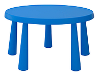 Круглый синий пластиковый детский стол (для улиц и помещения)