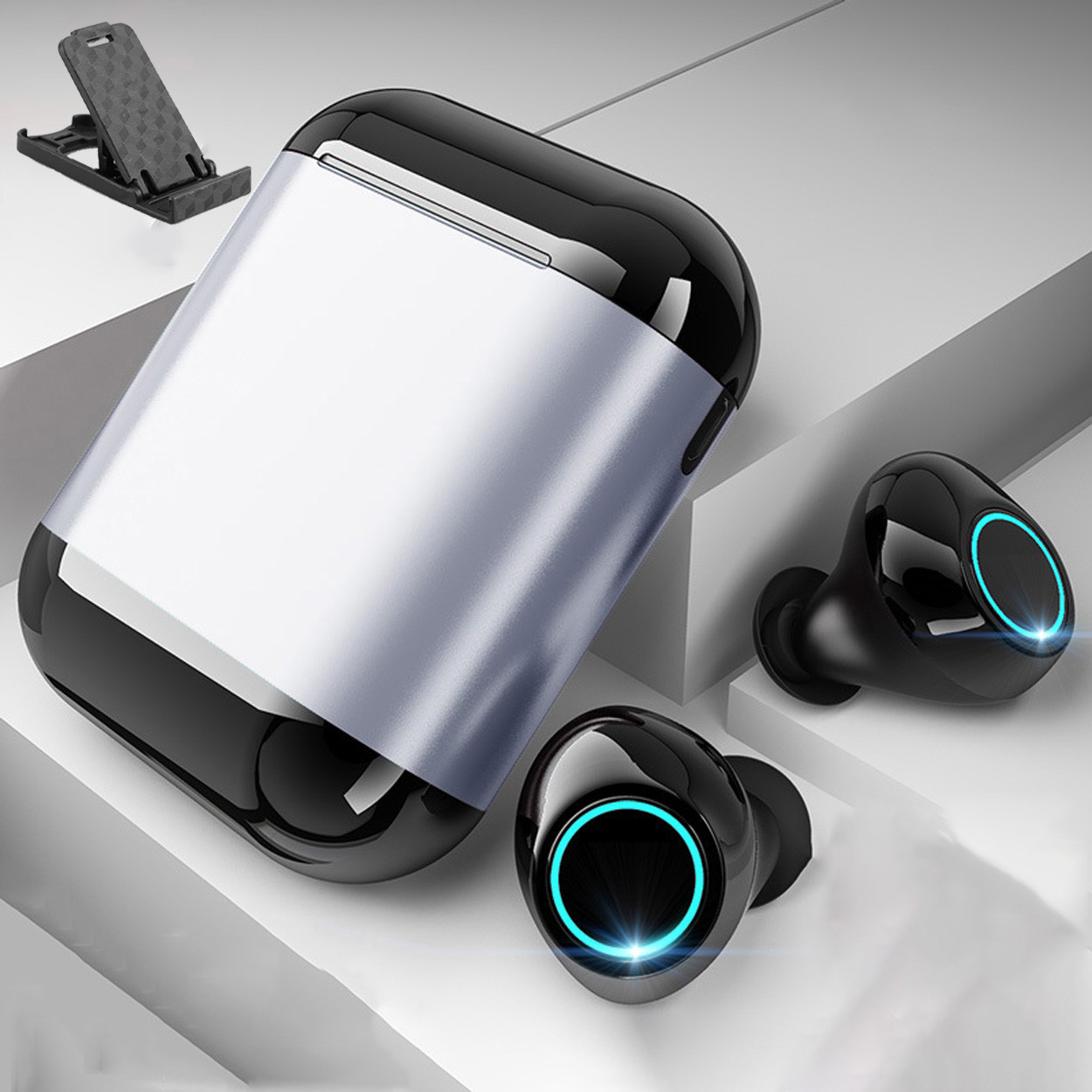 Бездротові навушники Wi-pods S7 Bluetooth водонепроникні з зарядним чохлом-футляром. Металік Оригінал, фото 1