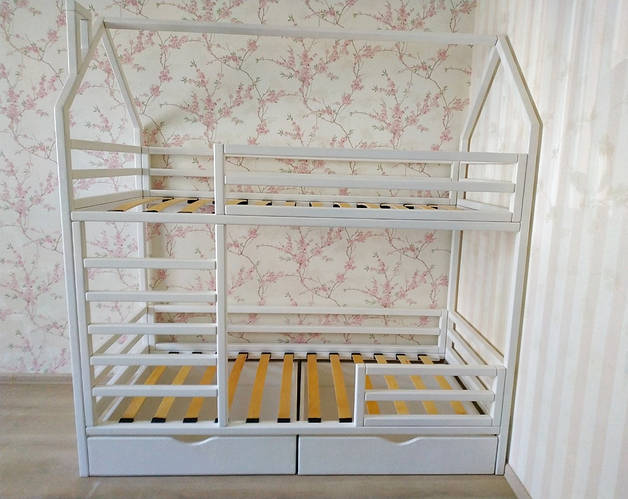 Купить Детская двухъярусная кровать домик с ящиками 160*80 (лестница ...