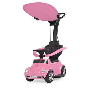 Електромобіль-толокар Volkswagen Beetle 2в1 з батьківською ручкою JQ618L-6 рожева