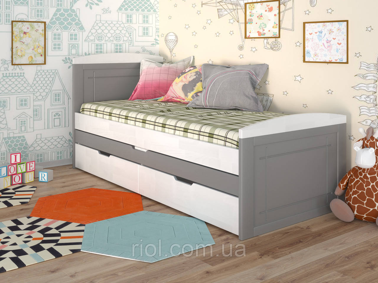 Дитяче дерев'яне ліжко Компакт з додатковим спальним місцем 80х190 см, Бук