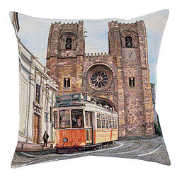 Наволочка гобеленова декоративна Жовтогарячий трамвай 45х45 см