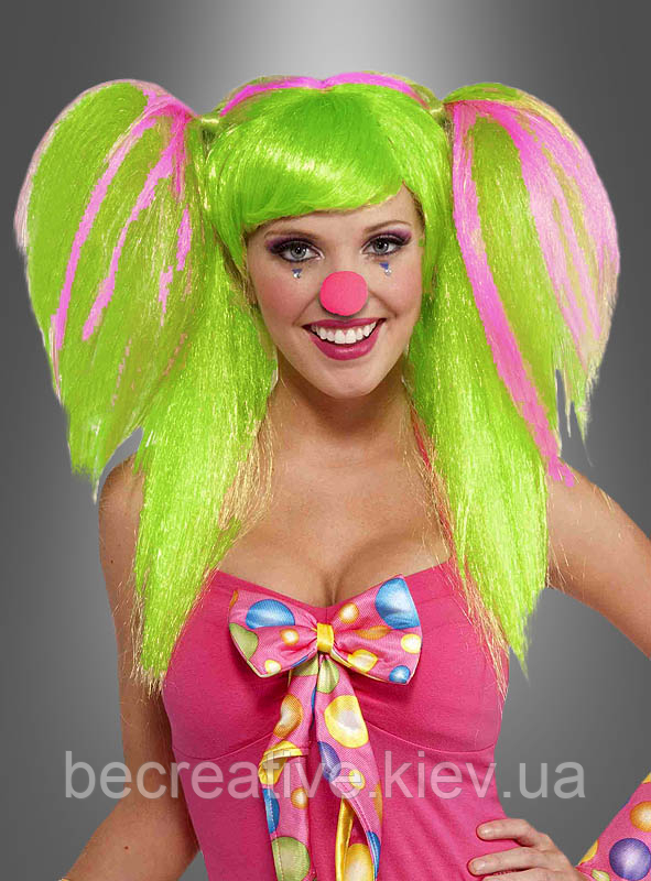 Зелено-розовый женский карнавальный парик для клоунов - фото 1 - id-p1187895658
