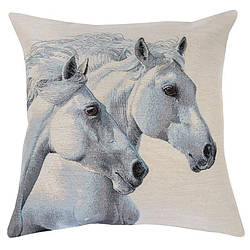 Наволочка гобеленова декоративна Пара білих коней 45х45 см