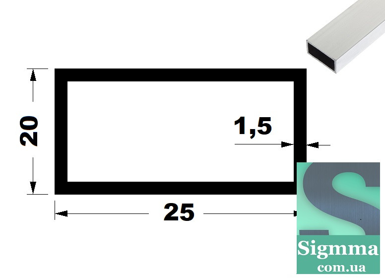 Труба 25 *20*1,5 бп прямокутна алюмінієва