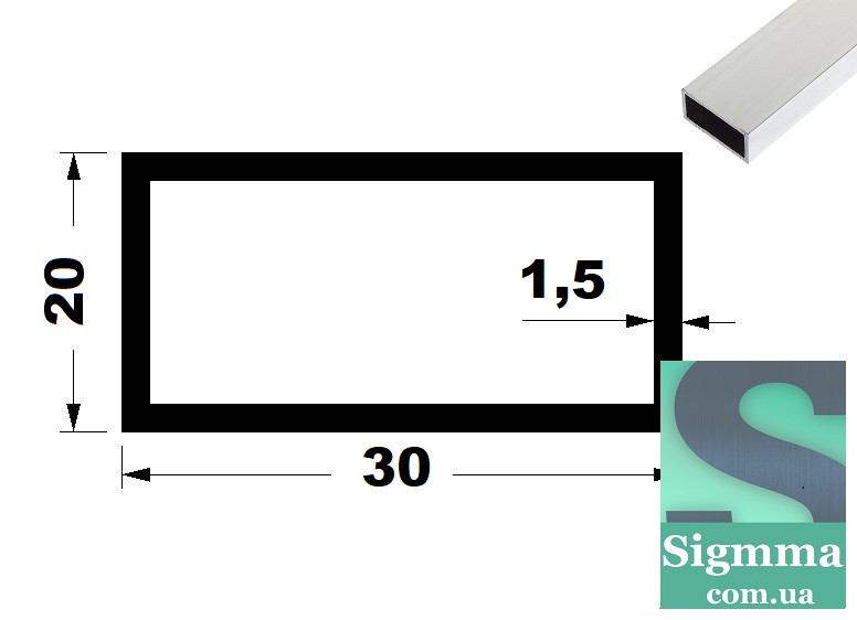 Труба 30 *20*1,5 анод прямокутна алюмінієва