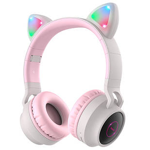 Бездротові BLUETOOTH-навушники Hoco W27 Cat Ear Grey-pink