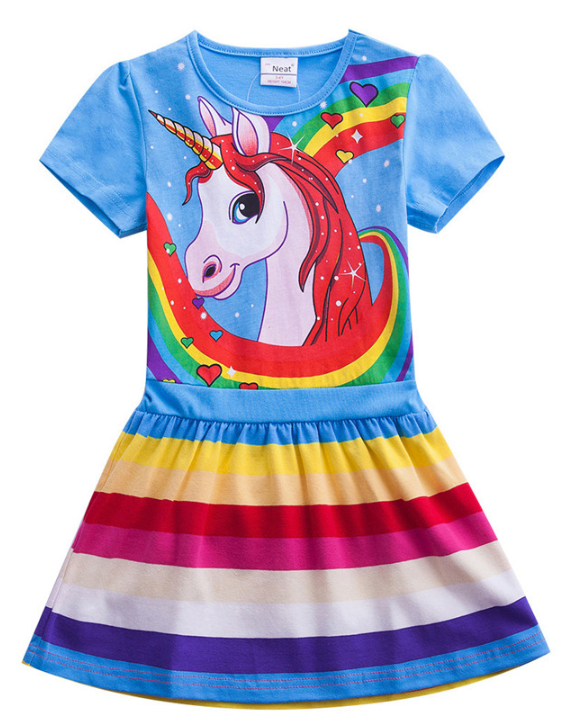 Плаття для  дівчаток, з малюнком веселки та єдинорогаDresses for girls with rainbow and unicorn patterns