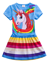 Плаття для  дівчаток, з малюнком веселки та єдинорогаDresses for girls with rainbow and unicorn patterns