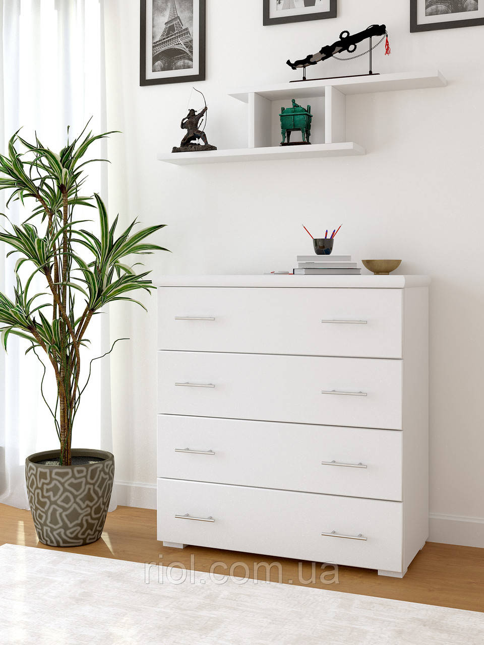 Комод Ексклюзив з натурального дерева на чотири шухляди, фото 1