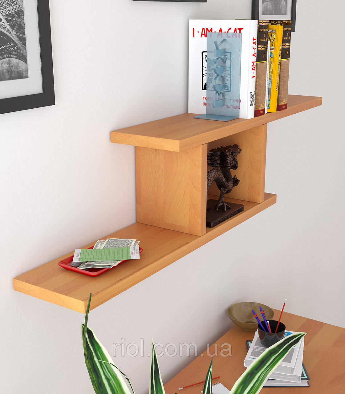Настінна полиця Стандарт з натурального дерева, фото 1